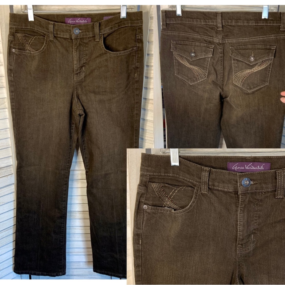 Gloria Vanderbilt Alana Embellished Pockets Brown Bootcut Denim Jeans Petite - Picture 3 of 15
